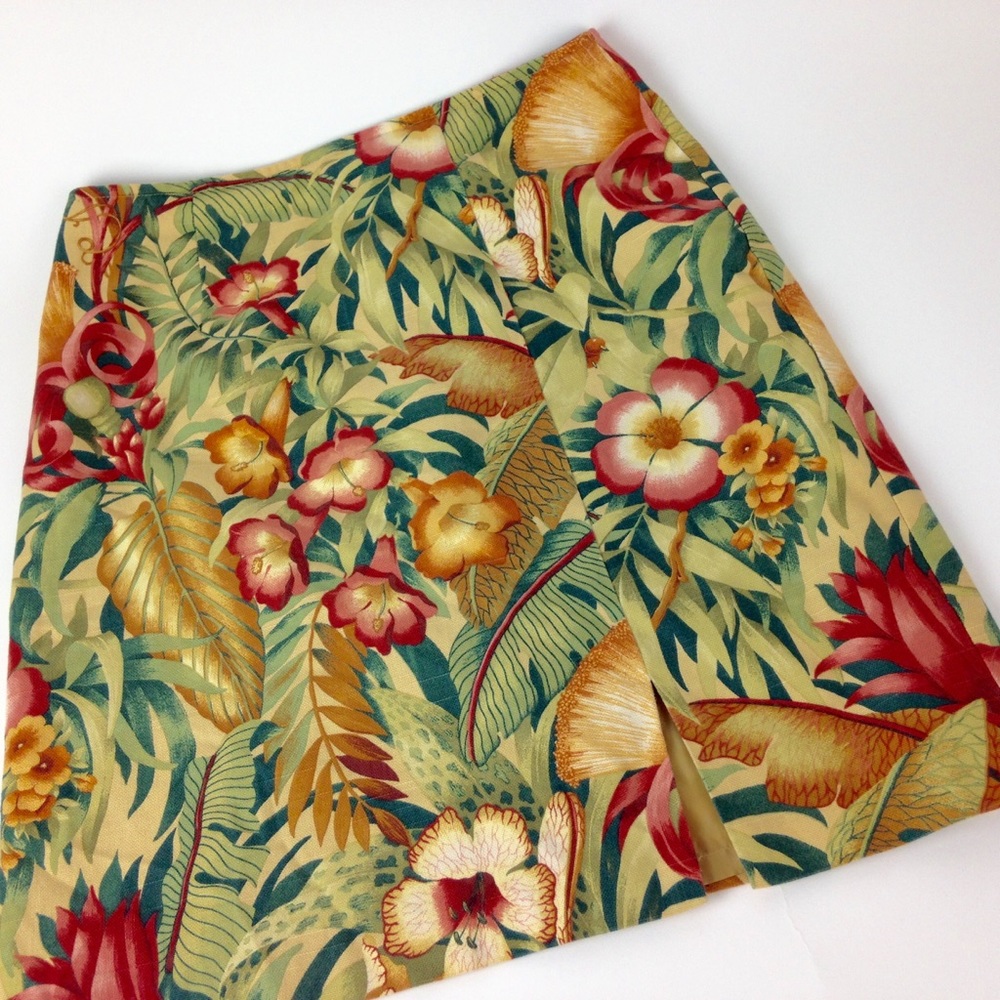 90s vintage floral skirt cotton linen look Sz 8